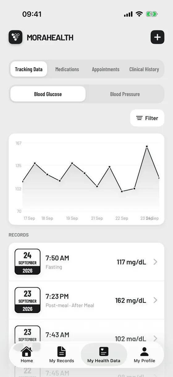 Blood glucose chart on iPhone